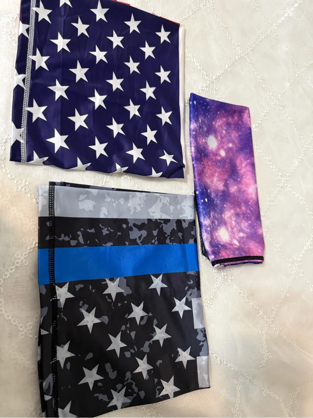 Assorted Printed Tube Scarves - Galaxy, American Flag, Thin Blue Line